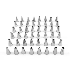 Stainless steel piping tip set for DIY cake decorating, baking tools, pastry nozzles.