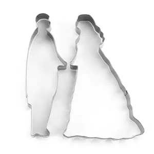 Kit emporte-pièce en acier inoxydable motif mariés pour mariage et pâtisserie DIY.