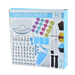 92-piece cake decorating kit with piping tips, turntable, spatulas and baking tools for home chefs.