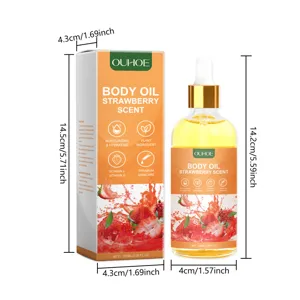 OUHOE strawberry body oil with dropper, moisturizing and hydrating skin care for body massage.
