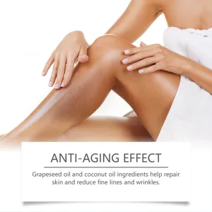 Nourishing body serum infused with grapeseed and coconut oil for anti-aging and skin repair.