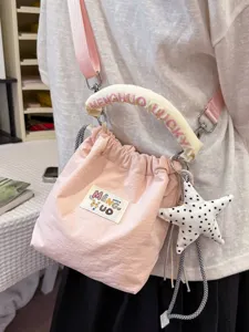Borsa a Secchiello in Nylon Stile Ins Giapponese da Donna Simpatica Coulisse a Colori Caramella Borsa a Tracolla