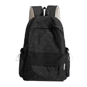 Schwarzer gestreifter Rucksack mit Schleifenmuster und Seitentaschen für Schule