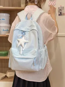 Nylon Gestreift Schleife Schulrucksack Große Kapazität Atmungsaktiv Büchertasche Lässig Laptop Tasche Für Jugendliche Schüler