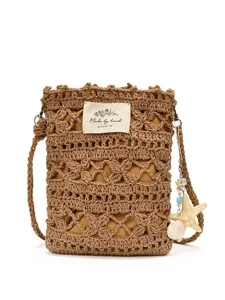 Handmade knitted hollow-out crossbody phone bag with starfish charm and Studio label