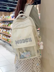 Japanischer Rucksack in Cremeweiß mit Klarsichtfenster für Schüler und Studenten