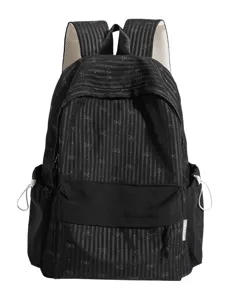 Großer schwarzer gestreifter Rucksack für Schüler mit zartem Schleifenmuster-Design