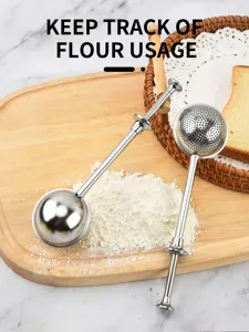 Stainless steel retractable flour sifter baking duster tool for kitchen pastry sugar powder.