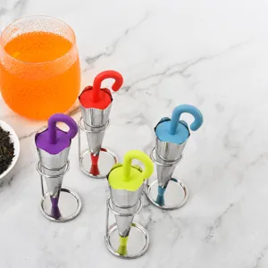 Stainless steel umbrella tea infuser set with stand for loose leaf tea filtering