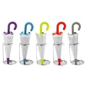 Colorful umbrella shape stainless steel tea infuser and holder set for daily brewing.