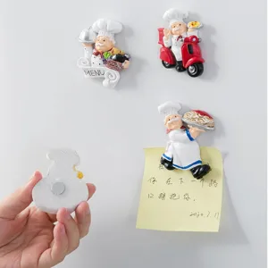 Creative chef fridge magnet, cute cartoon 3d resin magnetic sticker for kitchen decoration memo board.