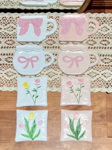 Resin bowknot jewelry dish and coaster set, cute decorative tray for home decor and photography.
