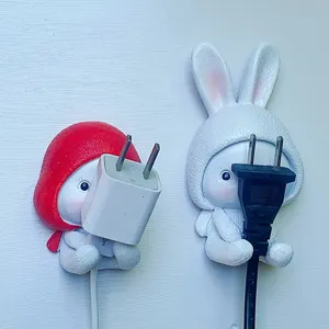 Cute Cartoon Rabbit Wall Hook Punch-Free Resin Adhesive Key Plug Holder Creative Home Decor Multipurpose Storage Organizer