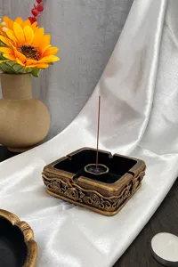 Vintage retro rose relief incense burner and ashtray holder detail view for home office decor