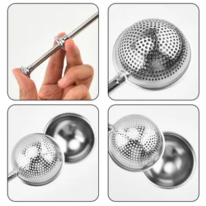 Stainless steel ball powder shaker and tea infuser with telescopic handle for baking.