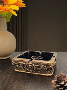 Vintage antique rose relief incense burner and ashtray, classic desktop decoration item.
