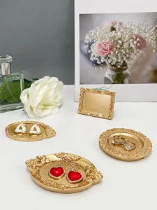 Nordic vintage resin jewelry tray antique gold decorative dish for rings earrings photography props