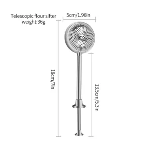 Telescopic flour sifter kitchen baking tool stainless steel ball mesh sieve strainer tool.