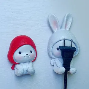 Cute cartoon rabbit wall hook punch-free adhesive plug storage holder for home wall decor