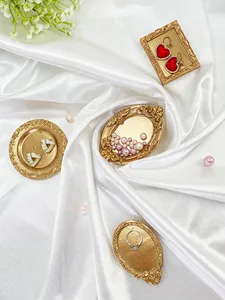 Vintage resin jewelry tray mini gold frame display dish photography prop home decor detail