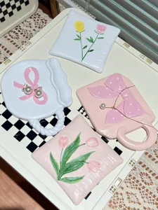 Cute bow resin jewelry dish flower trinket tray aesthetic photography prop coaster set