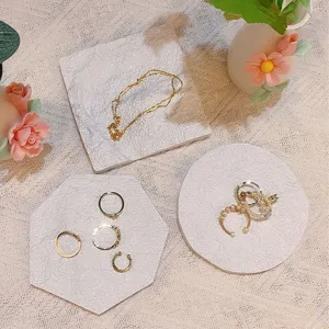 White textured jewelry display tray set, marble pattern aesthetic pad for rings props.