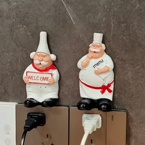 Resin cartoon chef plug hook wall mount power cord holder kitchen storage rack decorative