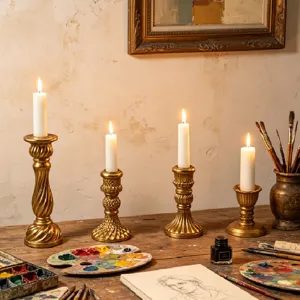 Set de candelabros de resina francesa retro portavelas de columna dorados vintage decoración