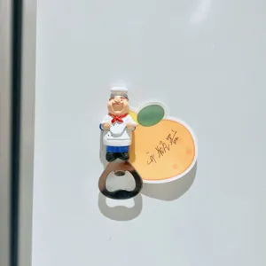 Cute cartoon chef fridge magnet bottle opener, creative magnetic beer bottle opener tool.
