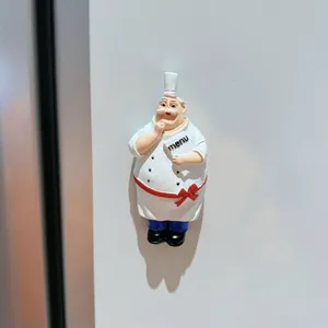 Cartoon chef resin fridge magnet, cute kitchen decorative magnetic note holder for home decoration.