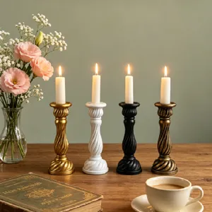 Juego de portavelas de resina retro, candelabro de pilar vintage francés para decoración del hogar