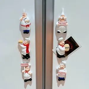 Cute resin chef fridge magnets set, funny cartoon kitchen decorative magnetic stickers.