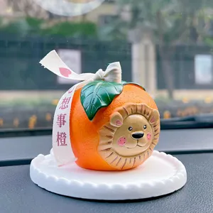 Cute lion orange car dashboard ornament, creative resin desktop decor gift for friends.