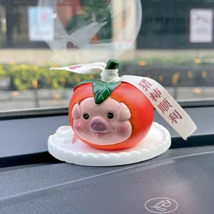 Cute pig persimmon resin ornament for car dashboard and desktop decoration gifts