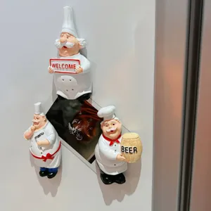 Cute cartoon chef resin fridge magnets set, decorative magnetic message note holders for home kitchen.