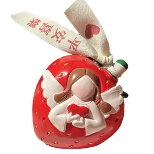 Strawberry angel ornament desktop decoration cute resin figurine gift for friends and valentine.
