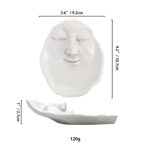 White resin human face decorative tray, cute art sculpture jewelry dish and candle plate.