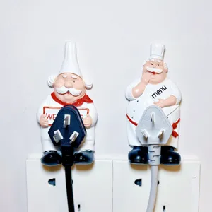 Resin Cartoon Chef Plug Hook Power Cord Storage Holder Cute Wall Adhesive Multi-functional Organizer For Kitchen