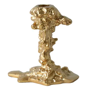European retro gold candlestick holder, creative melting wax shape candle stand decor for home.