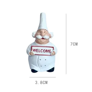 Resin cartoon chef fridge magnet with welcome sign, cute kitchen decor item, size 7cm.