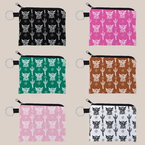 Western Cowboy Highland Cow Cactus Digital Printed Polyester Coin Purse Portable Keyring Zipper Wallet For Women Gift