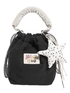 Borsa a secchiello nera in stile giapponese con ciondolo a stella e manico imbottito