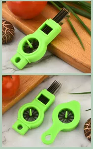 Multi-functional green onion shredder kitchen tool, stainless steel blades for easy scallion slicing.