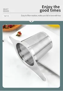 Stainless steel tea strainer detail showing fine mesh and double ears for loose leaf tea.