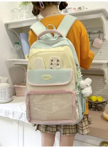 Elegante zaino ita-bag in nylon pastello con graziose orecchie da coniglio