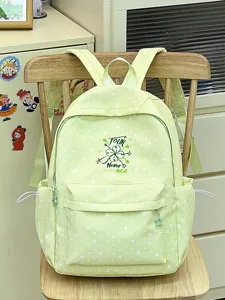 Grüner College-Rucksack mit weißen Sternen und Sternen-Reißverschluss für Mädchen