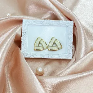 Vintage geometric triangle earrings with white enamel and gold trim elegant jewelry accessory