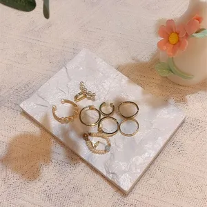 White marble texture jewelry tray aesthetic ring display plate photo props storage dish