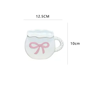 Cute bow resin jewelry dish and tray, white storage plate with pink bow handle for home decor.