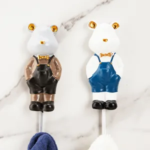 Carino Orsetto Cartone Animato Gancio da Parete Resina Adesivo Portachiavi Decorativo Ingresso Gancio Sospeso Animale Appendiabiti